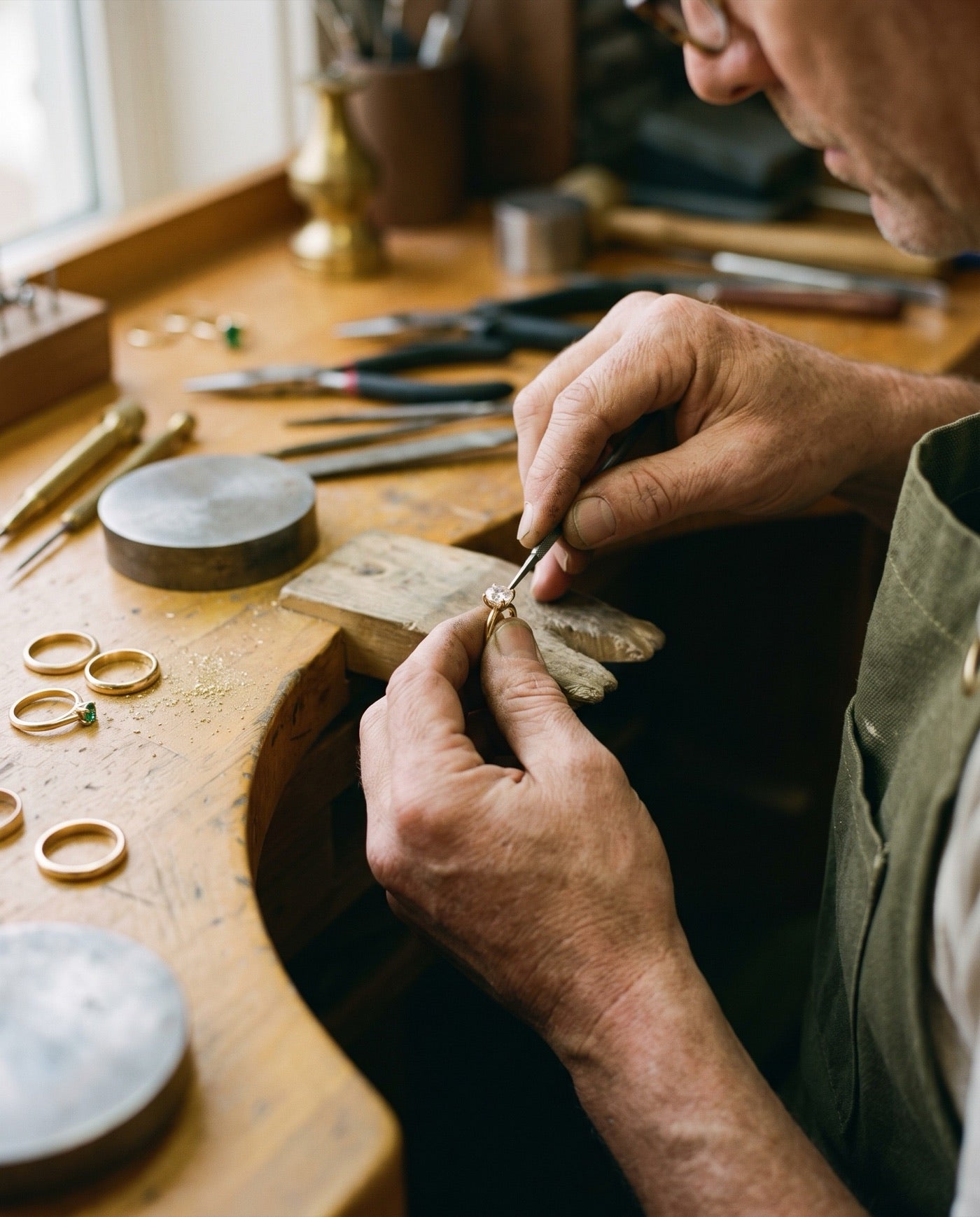 Margot Vane jeweler at the bench in our NYC atelier