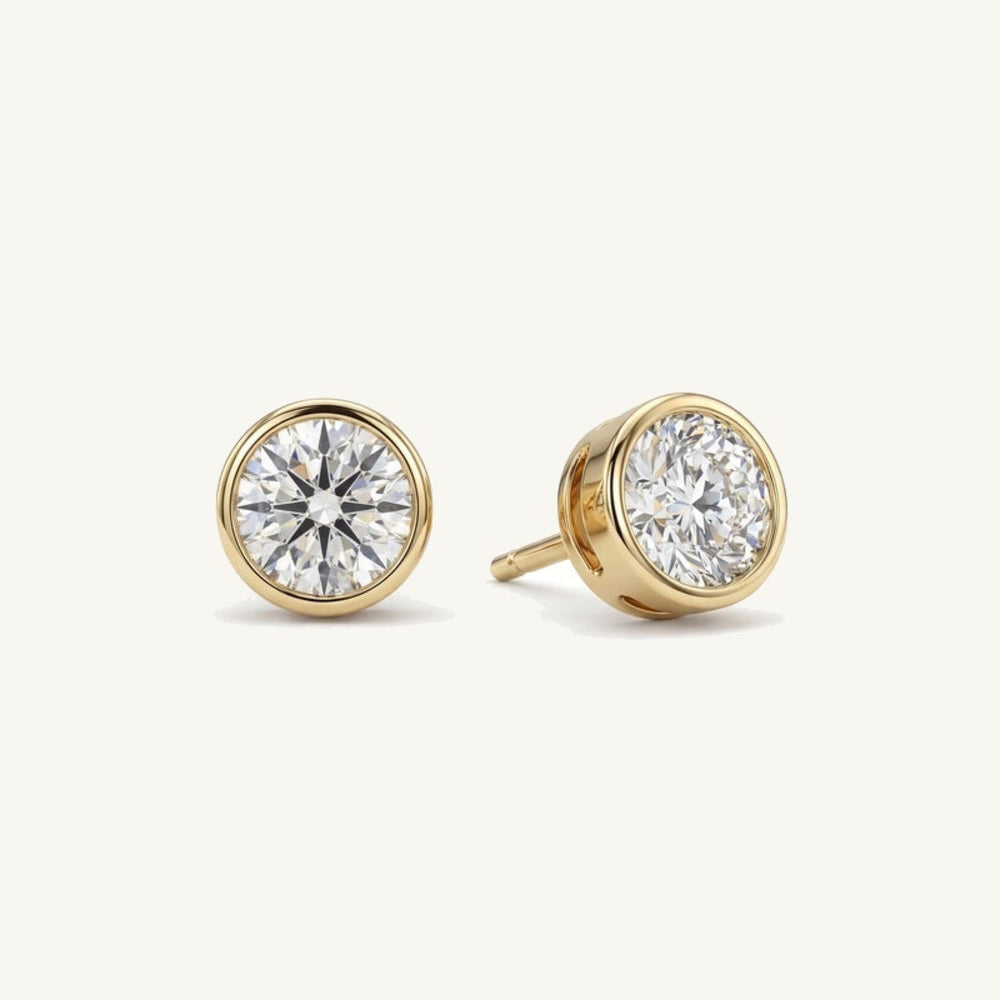 Round Bezel Lab-Grown Diamond Stud Earrings