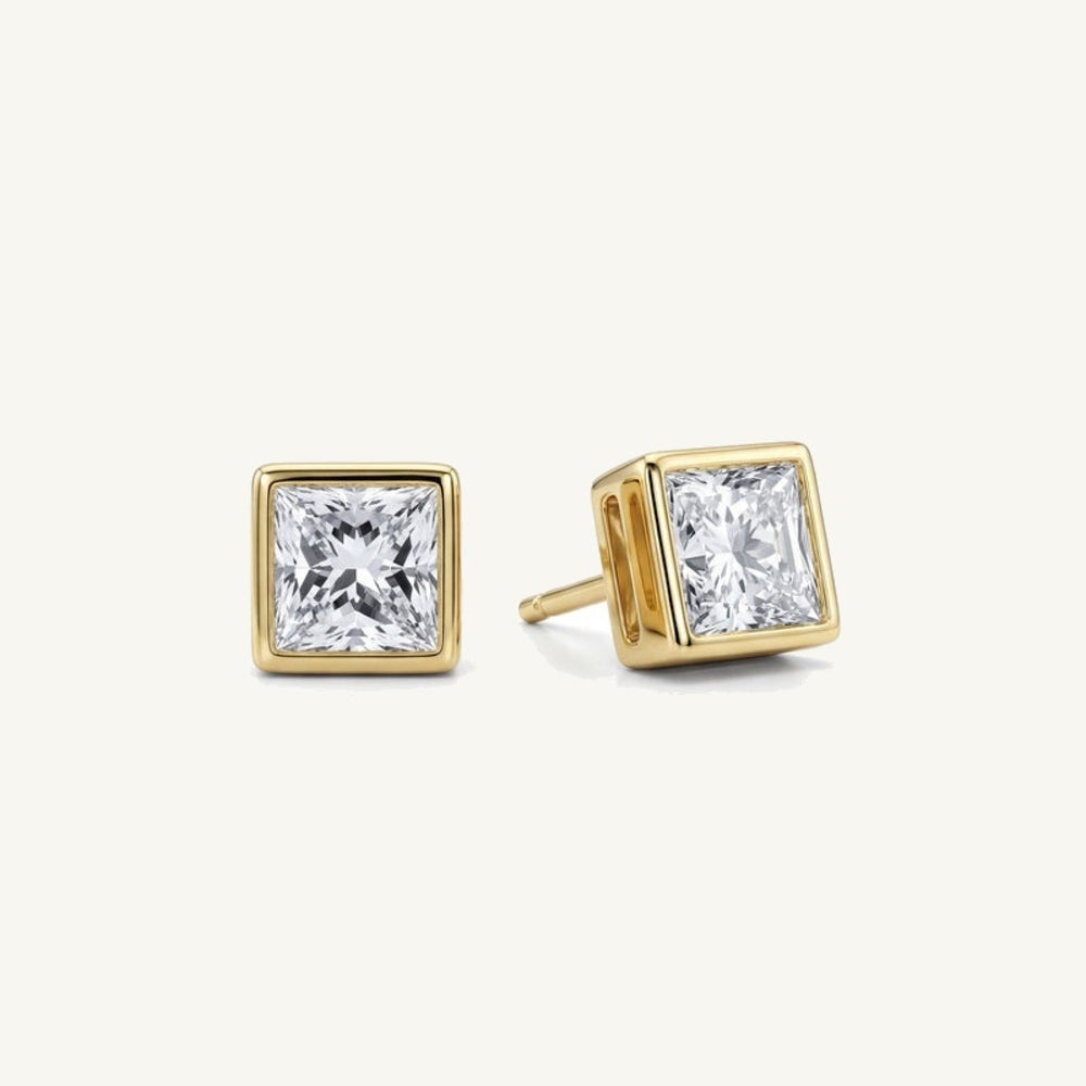 Princess Bezel Lab-Grown Diamond Stud Earrings