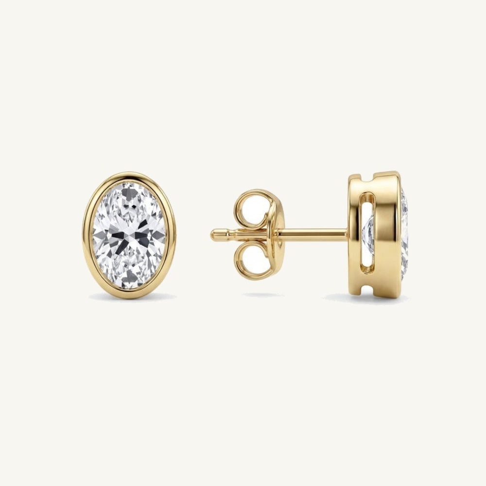 Oval Bezel Lab-Grown Diamond Stud Earrings — pair