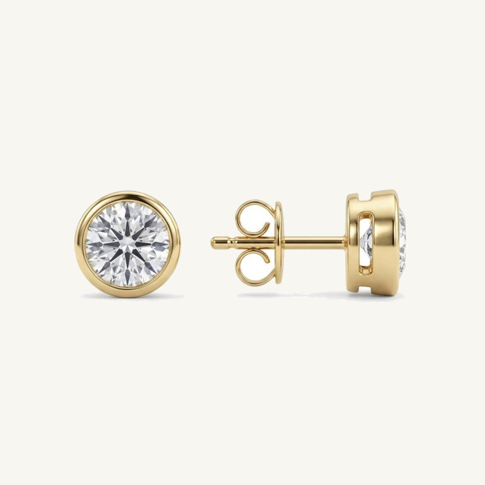 Round Bezel Lab-Grown Diamond Stud Earrings — pair